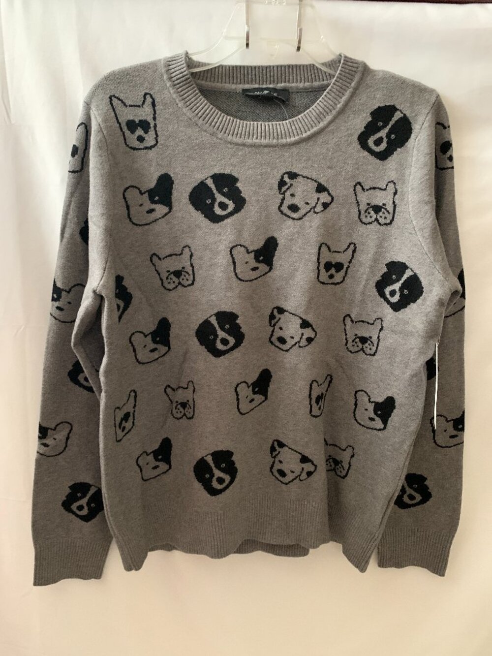 CALLIGRAPHIE FOR ANTHROLOGIE Dogs Knit Pullover Sweater in Charcoal Sz LARGE